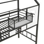 Twin Size Metal Loft Bed with roof design and a storage box