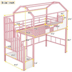 Twin Size Metal Loft Bed with roof design and a storage box