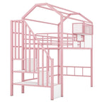 Twin Size Metal Loft Bed with roof design and a storage box
