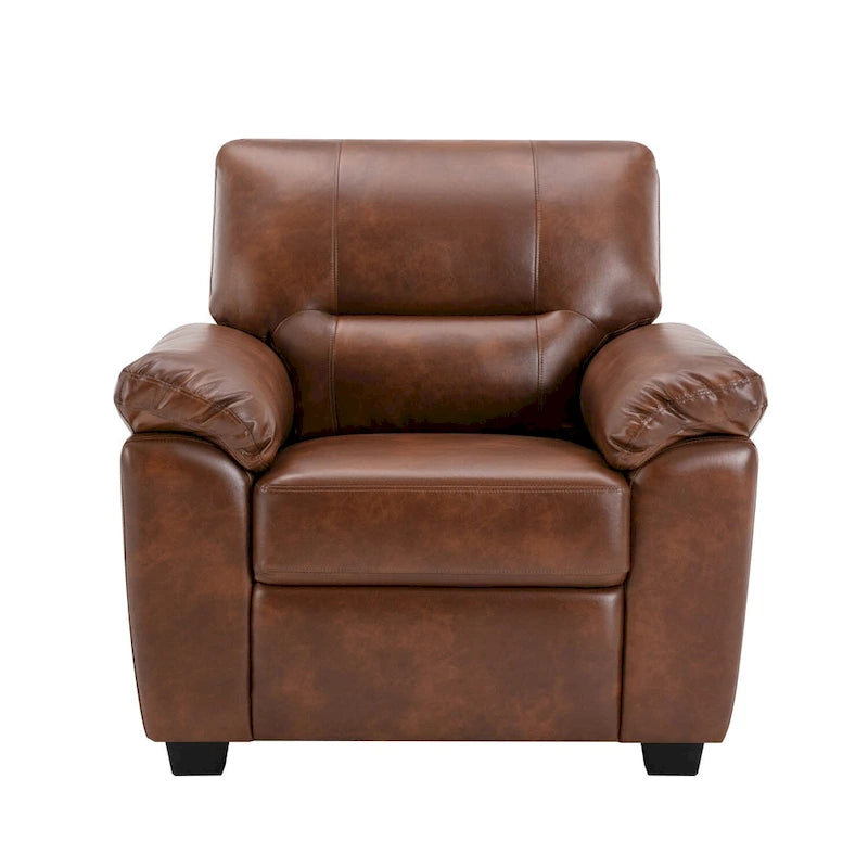 Morden Fort Upholstered Living Room Set, 2 Pieces, Faux Leather Chair, Sofa