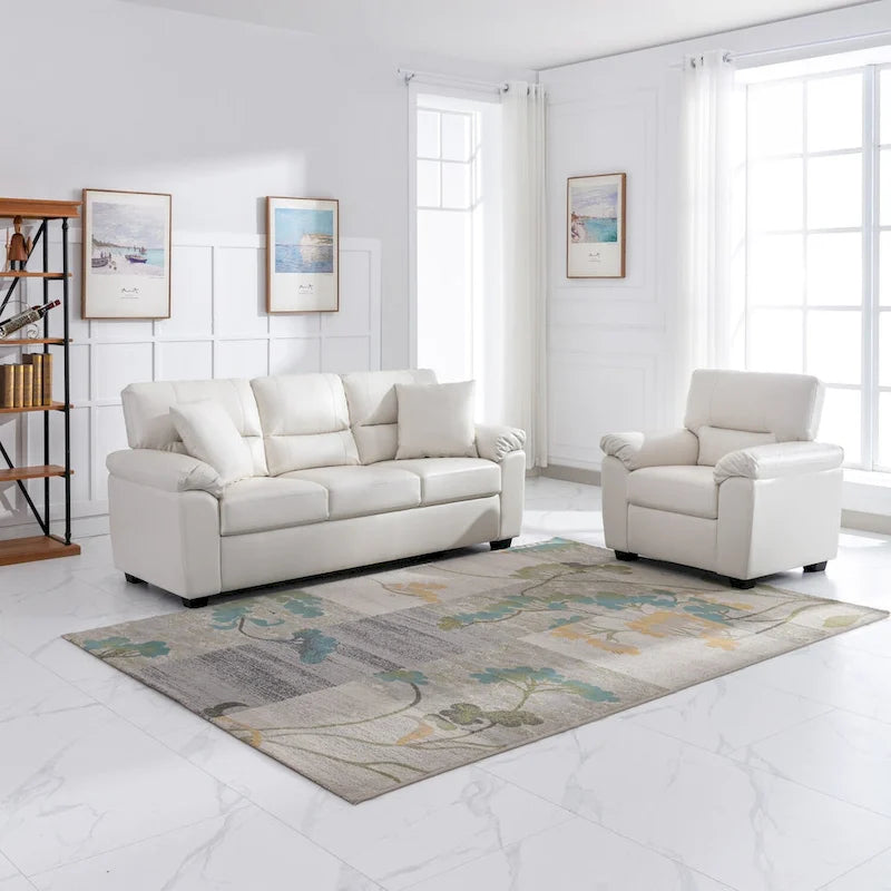 Morden Fort Upholstered Living Room Set, 2 Pieces, Faux Leather Chair, Sofa