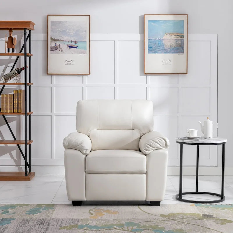 Morden Fort Upholstered Living Room Set, 2 Pieces, Faux Leather Chair, Sofa