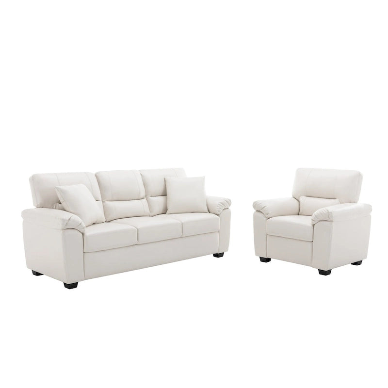 Morden Fort Upholstered Living Room Set, 2 Pieces, Faux Leather Chair, Sofa