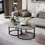 Round Sofa Nesting Coffee Table Sintered Stone Set of 2