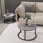 Round Sofa Nesting Coffee Table Sintered Stone Set of 2