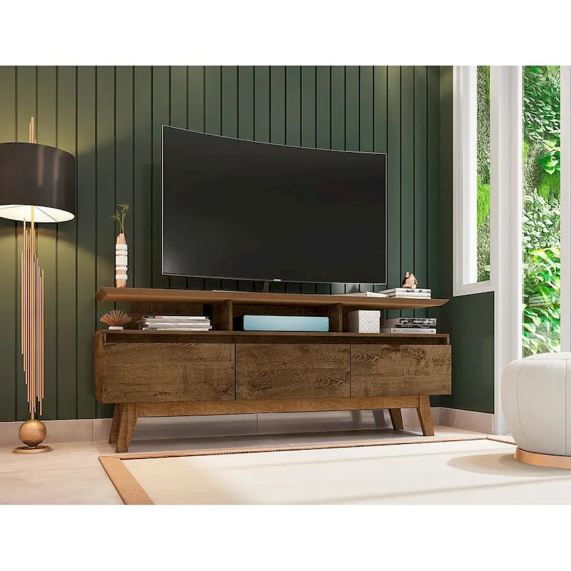 Yonkers Mid Century Modern Wood . Media Console Cabinet