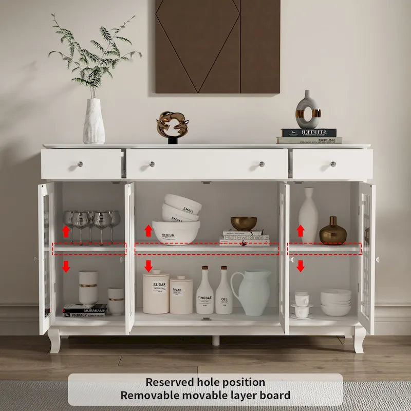 Modern Farmhouse Wood Accent Cabinet with Glass Doors Sideboard Buffet