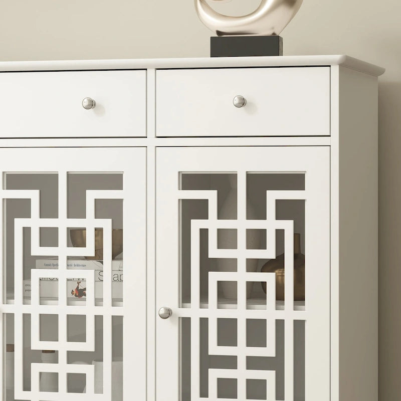 Modern Farmhouse Wood Accent Cabinet with Glass Doors Sideboard Buffet