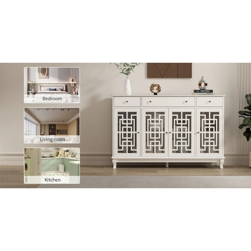 Modern Farmhouse Wood Accent Cabinet with Glass Doors Sideboard Buffet