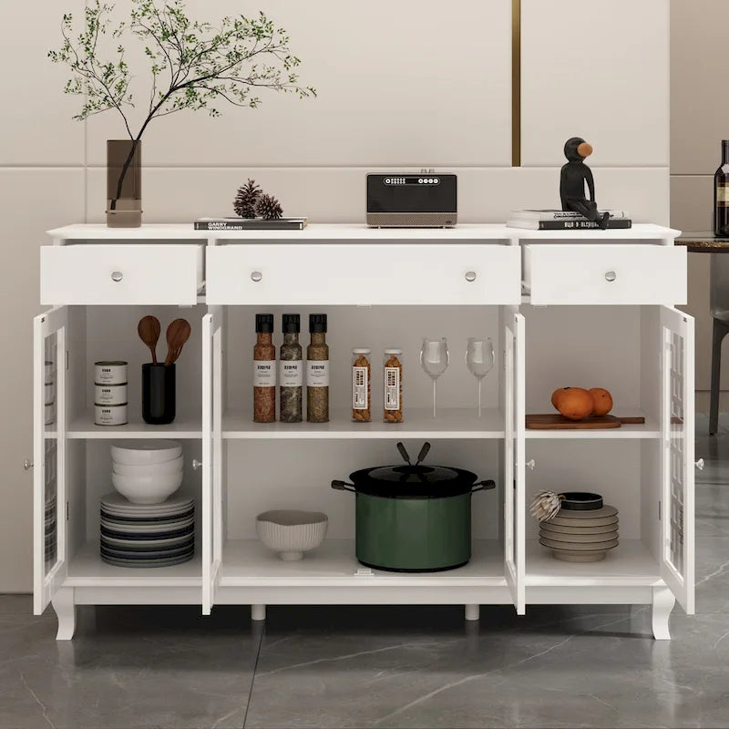 Modern Farmhouse Wood Accent Cabinet with Glass Doors Sideboard Buffet