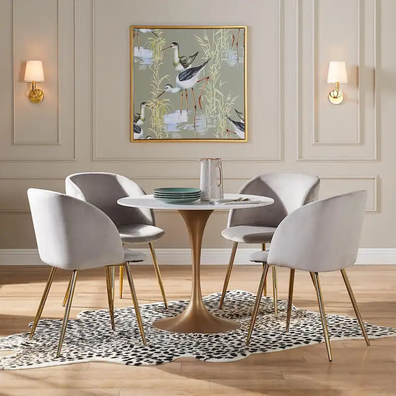 JASIWAY Modern Faux Marble Top Iron Pedestal Dining Table