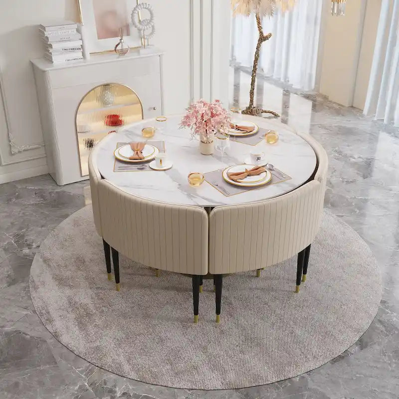 JASIWAY Modern Faux Marble Top Iron Pedestal Dining Table