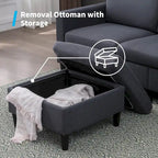 Mixoy Convertible L-Shaped Sectional 3-Seat Sofa with Storage Ottoman,Reversible Chaise - 85.83in x 27.95in x 30.71in