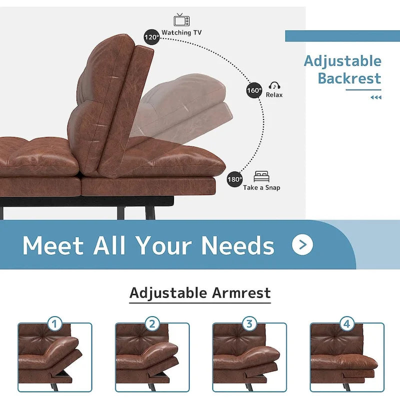 Futon Sofa Bed, Memory Foam Foldable Couch Convertible Loveseat Sleeper Daybed with Adjustable Armrests for Small Space