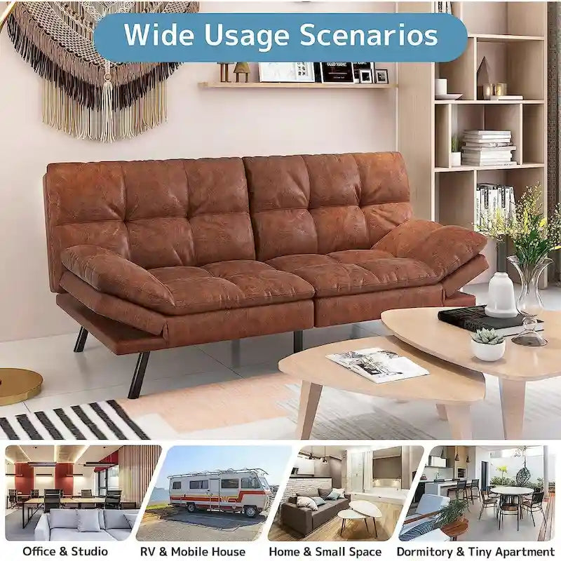 Futon Sofa Bed, Memory Foam Foldable Couch Convertible Loveseat Sleeper Daybed with Adjustable Armrests for Small Space