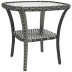 Outsunny Rattan Coffee Table with Storage Shelf, Wicker Side Table with Glass Top, Outdoor End Table for Garden, Porch, Backyard