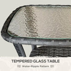 Outsunny Rattan Coffee Table with Storage Shelf, Wicker Side Table with Glass Top, Outdoor End Table for Garden, Porch, Backyard