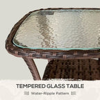 Outsunny Rattan Coffee Table with Storage Shelf, Wicker Side Table with Glass Top, Outdoor End Table for Garden, Porch, Backyard