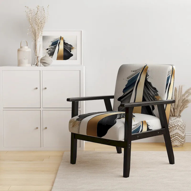Designart  Black And Gold Cubic Expression VII  Upholstered Modern & Contemporary Accent Chair and Modern Arm Chair