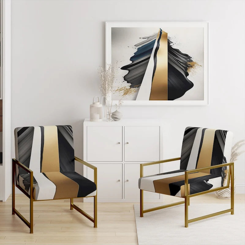 Designart  Black And Gold Cubic Expression VII  Upholstered Modern & Contemporary Accent Chair and Modern Arm Chair