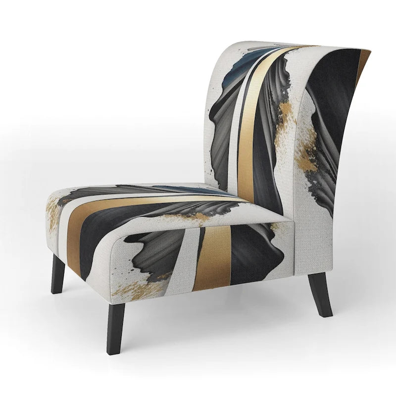 Designart  Black And Gold Cubic Expression VII  Upholstered Modern & Contemporary Accent Chair and Modern Arm Chair