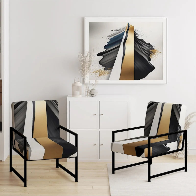 Designart  Black And Gold Cubic Expression VII  Upholstered Modern & Contemporary Accent Chair and Modern Arm Chair