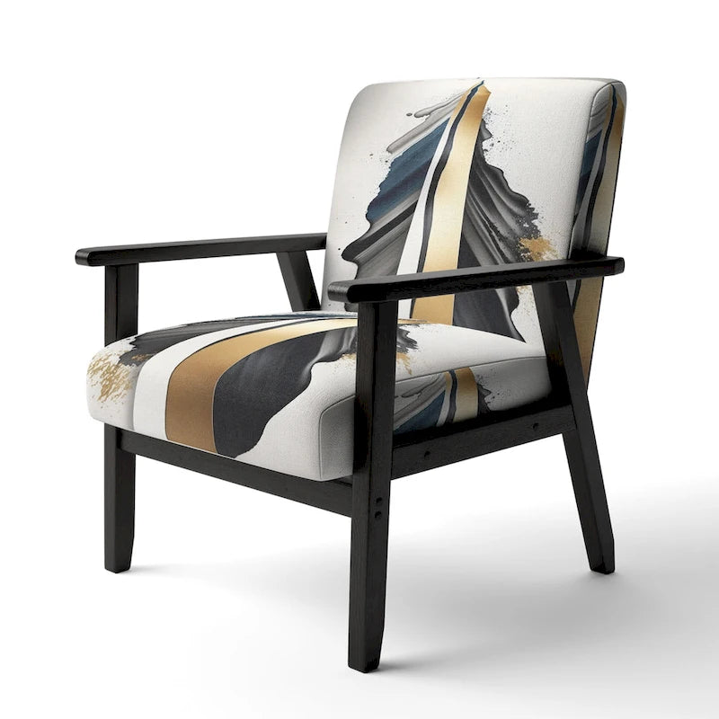 Designart  Black And Gold Cubic Expression VII  Upholstered Modern & Contemporary Accent Chair and Modern Arm Chair