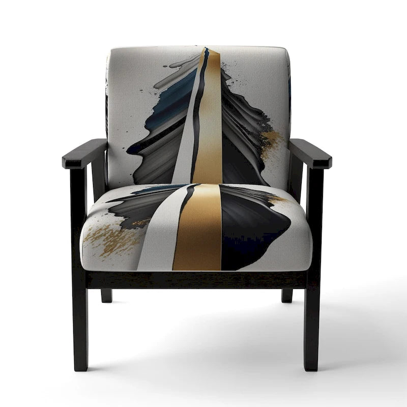 Designart  Black And Gold Cubic Expression VII  Upholstered Modern & Contemporary Accent Chair and Modern Arm Chair