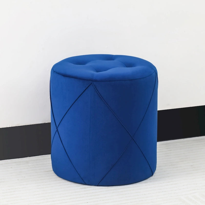 Adeco Velvet Round Tufted Ottoman Foot Rest Vanity Stool
