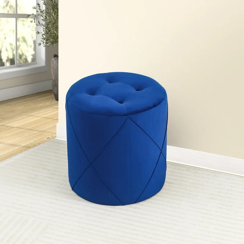 Adeco Velvet Round Tufted Ottoman Foot Rest Vanity Stool