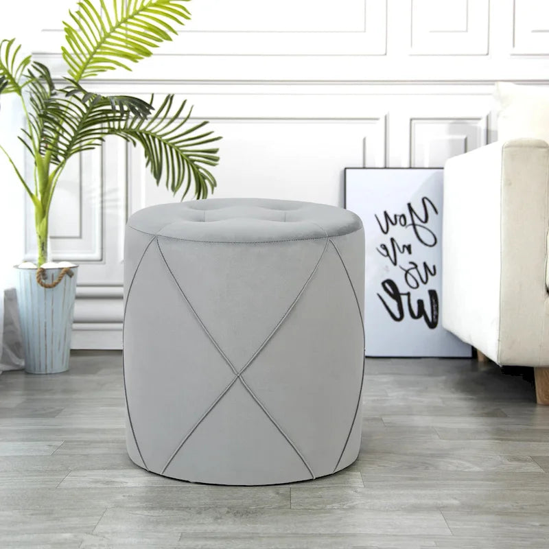Adeco Velvet Round Tufted Ottoman Foot Rest Vanity Stool