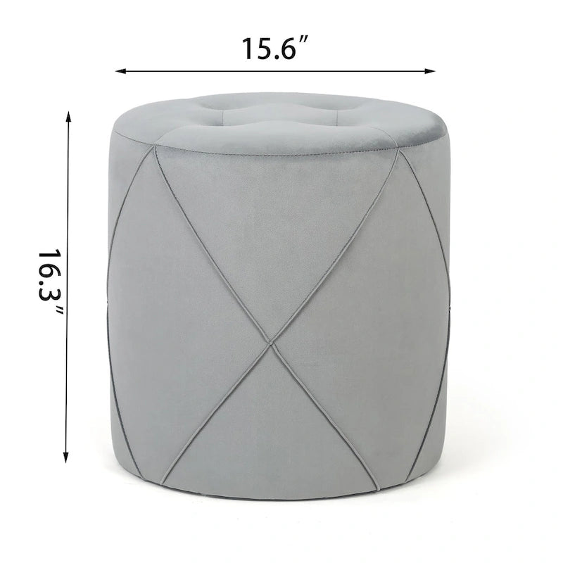 Adeco Velvet Round Tufted Ottoman Foot Rest Vanity Stool