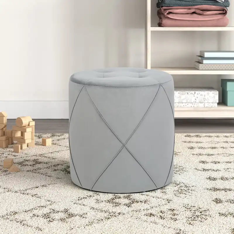 Adeco Velvet Round Tufted Ottoman Foot Rest Vanity Stool