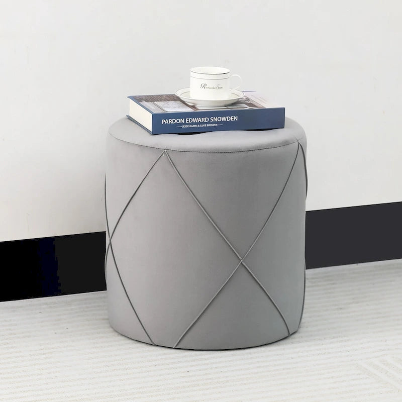 Adeco Velvet Round Tufted Ottoman Foot Rest Vanity Stool