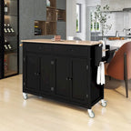 54.3  W Solid Wood Countertop Kitchen Cart with 4 Door Cabinet and 2 Drawers