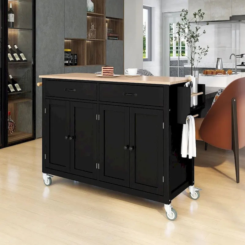 54.3  W Solid Wood Countertop Kitchen Cart with 4 Door Cabinet and 2 Drawers