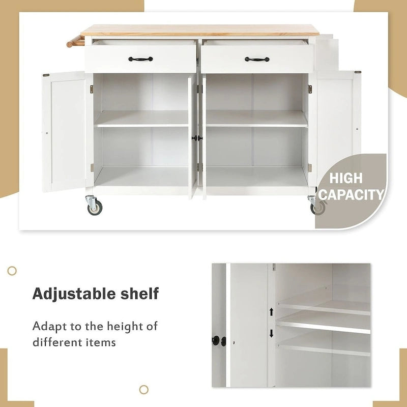 54.3  W Solid Wood Countertop Kitchen Cart with 4 Door Cabinet and 2 Drawers