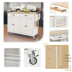 54.3  W Solid Wood Countertop Kitchen Cart with 4 Door Cabinet and 2 Drawers