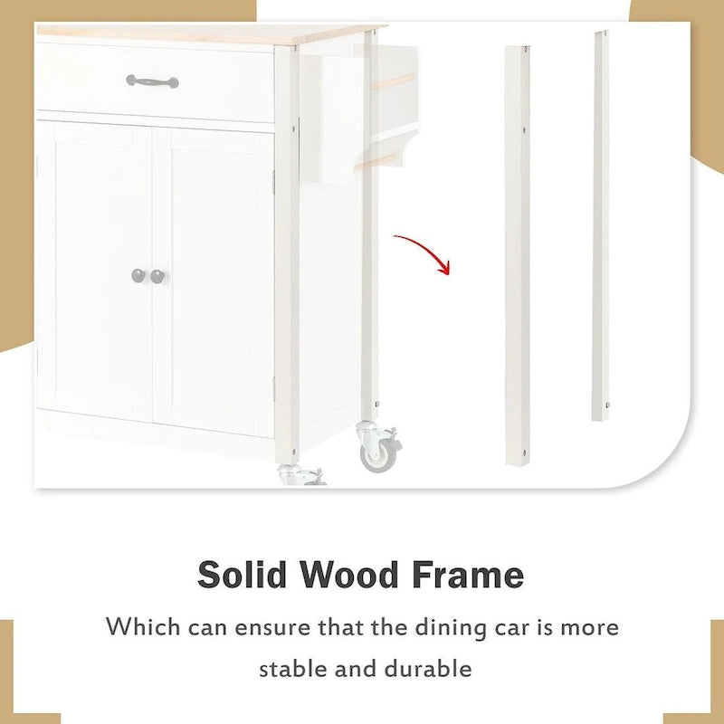 54.3  W Solid Wood Countertop Kitchen Cart with 4 Door Cabinet and 2 Drawers
