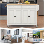 54.3  W Solid Wood Countertop Kitchen Cart with 4 Door Cabinet and 2 Drawers