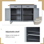 54.3  W Solid Wood Countertop Kitchen Cart with 4 Door Cabinet and 2 Drawers