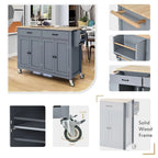 54.3  W Solid Wood Countertop Kitchen Cart with 4 Door Cabinet and 2 Drawers