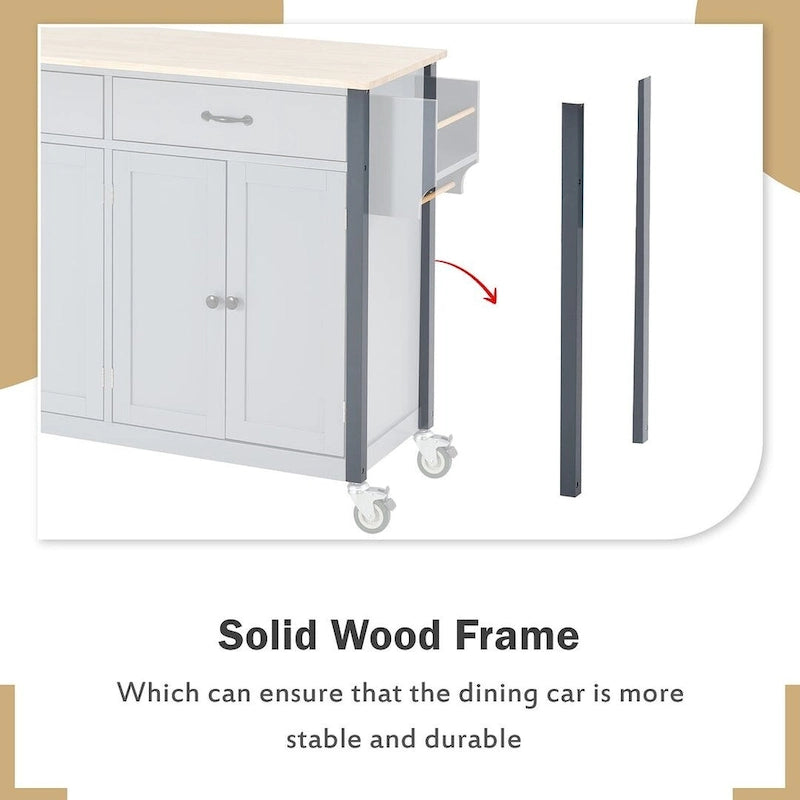 54.3  W Solid Wood Countertop Kitchen Cart with 4 Door Cabinet and 2 Drawers