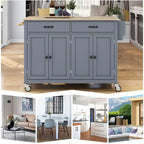 54.3  W Solid Wood Countertop Kitchen Cart with 4 Door Cabinet and 2 Drawers