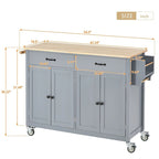 54.3  W Solid Wood Countertop Kitchen Cart with 4 Door Cabinet and 2 Drawers