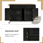 54.3  W Solid Wood Countertop Kitchen Cart with 4 Door Cabinet and 2 Drawers