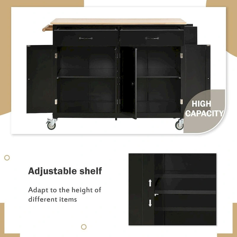 54.3  W Solid Wood Countertop Kitchen Cart with 4 Door Cabinet and 2 Drawers