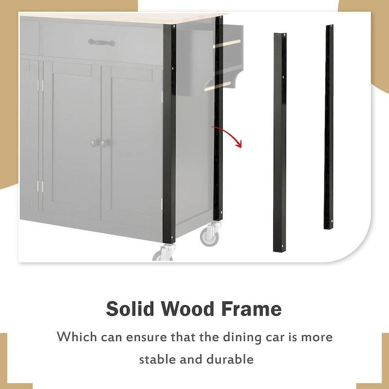 54.3  W Solid Wood Countertop Kitchen Cart with 4 Door Cabinet and 2 Drawers
