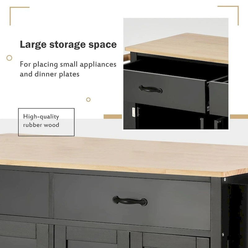 54.3  W Solid Wood Countertop Kitchen Cart with 4 Door Cabinet and 2 Drawers