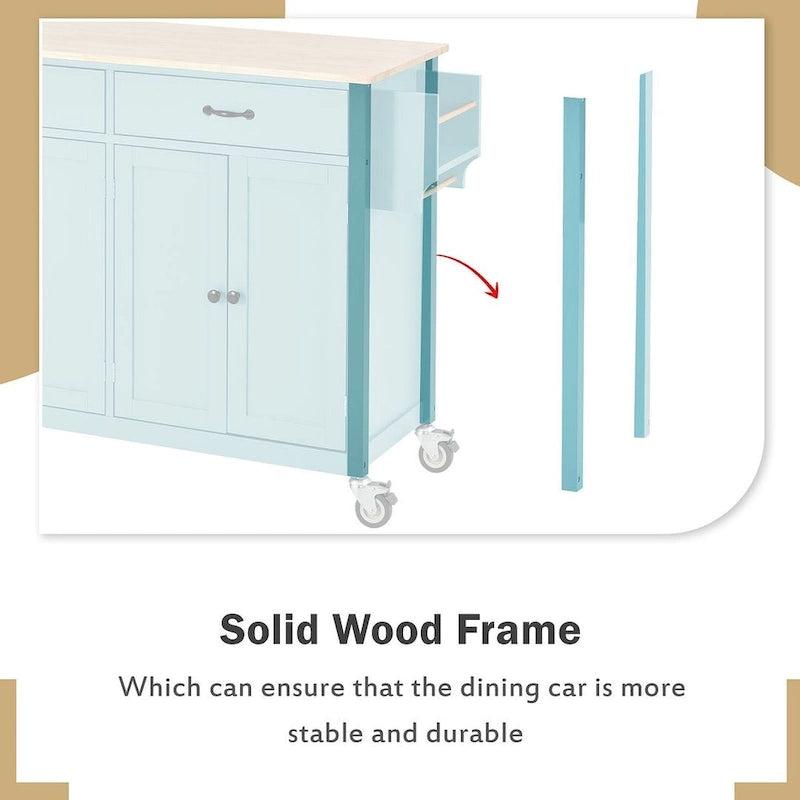 54.3  W Solid Wood Countertop Kitchen Cart with 4 Door Cabinet and 2 Drawers